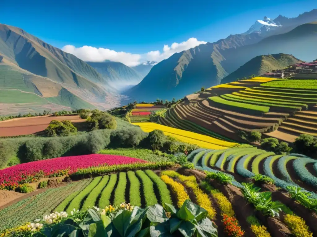 Maravilloso paisaje Andino con cultivos de El Yacón