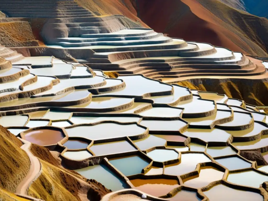 Maravilloso paisaje de las terrazas de sal en las Minas de Sal de Maras en Perú, reflejando la importancia de la Sal de Maras en gastronomía peruana