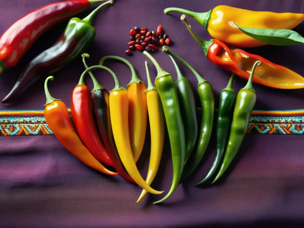 Pimientos peruanos vibrantes: una explosión de color y sabor Maridajes con ajíes peruanos innovadores: una explosión de color y cultura en vibrantes chiles peruanos sobre textiles y cerámica tradicional