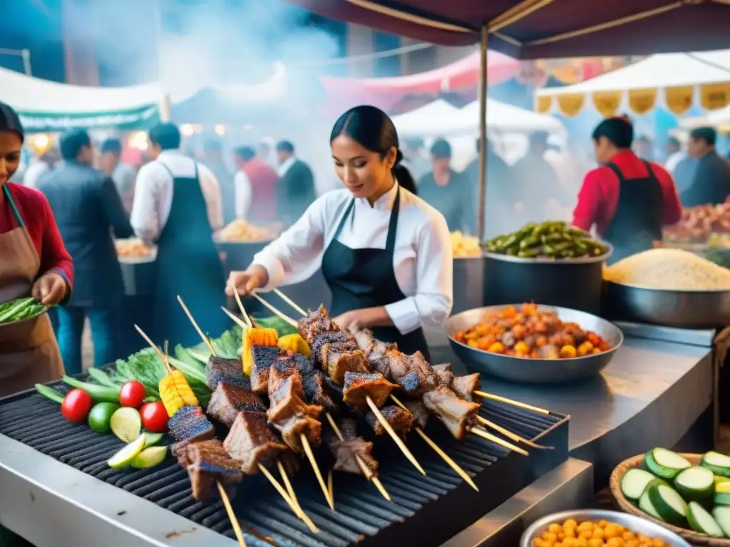 Marinera y Cabrito: Gastronomía Peruana en vibrante festival culinario con música y coloridos puestos de comida