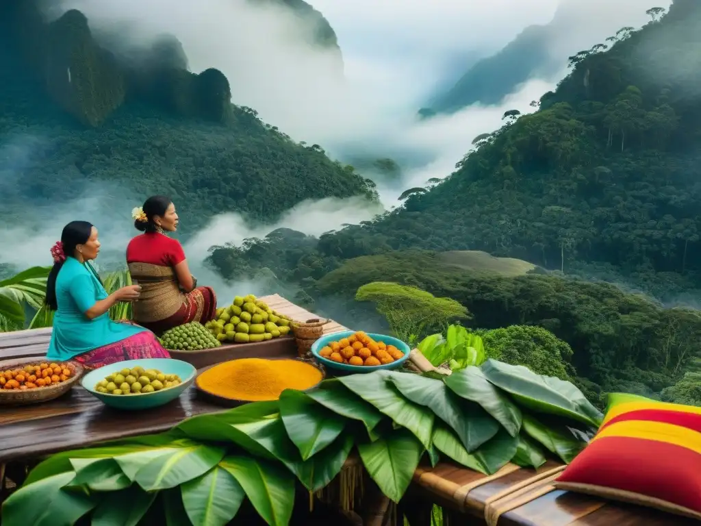 Un mercado amazónico vibrante muestra ingredientes exóticos de la cocina peruana