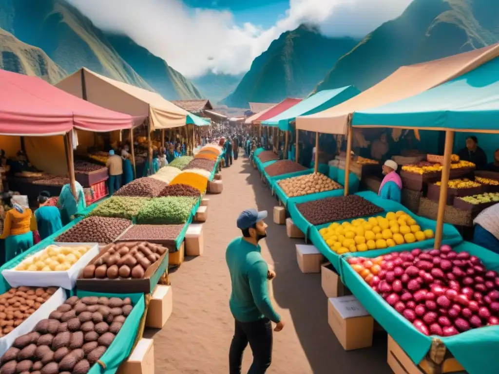 Mercado animado en Perú con innovaciones de chocolate peruano 2021 y vibrante energía cultural