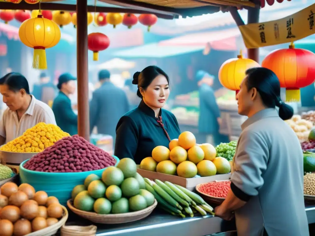 Un mercado bullicioso en Chinatown, Lima, fusionando la historia de la inmigración china y la gastronomía peruana