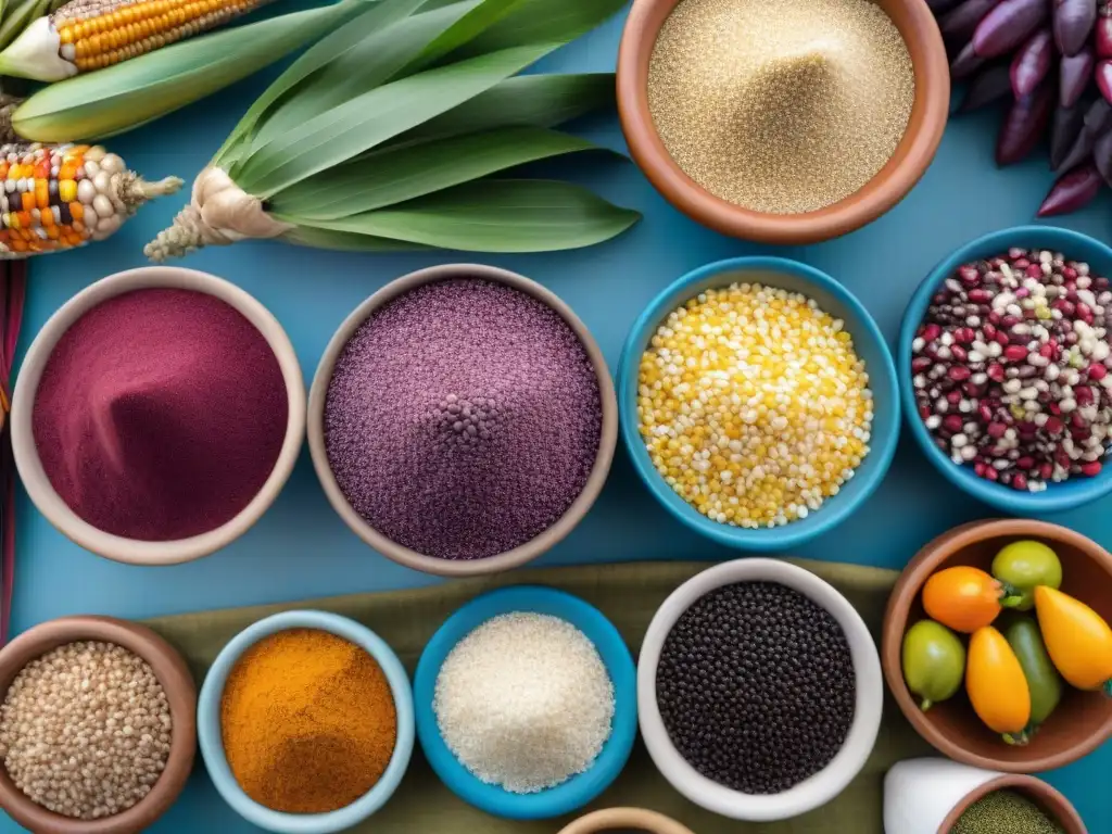 Un mercado local bullicioso en Perú con ingredientes autóctonos y platos tradicionales