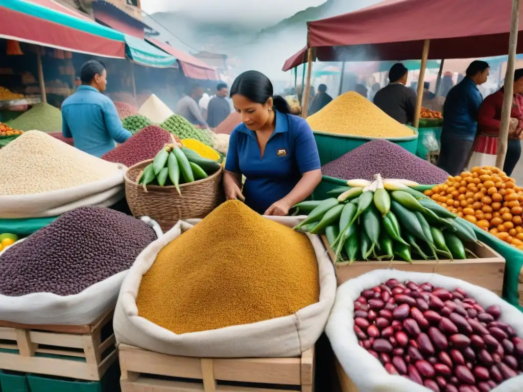 Un mercado local en Lima con vibrantes productos peruanos para experiencia gastronómica