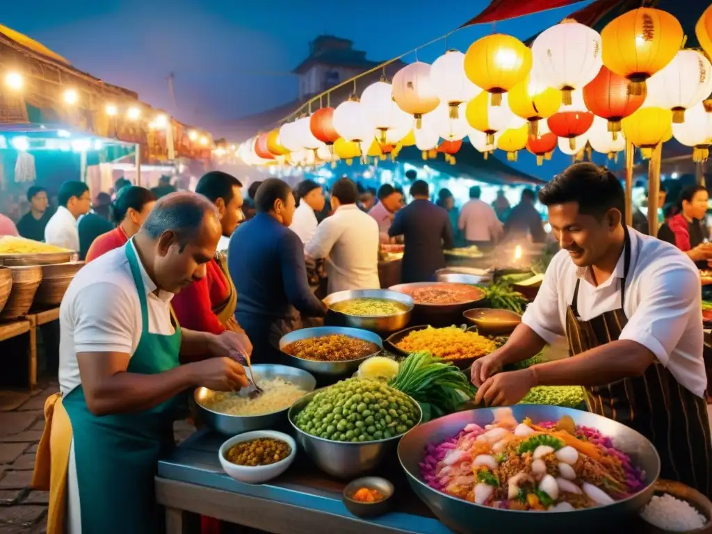 Un mercado nocturno bullicioso en Lima, Perú