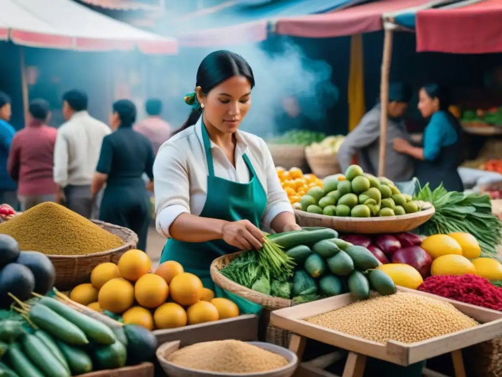 Un mercado peruano bullicioso con gastronomía inclusiva y justicia social