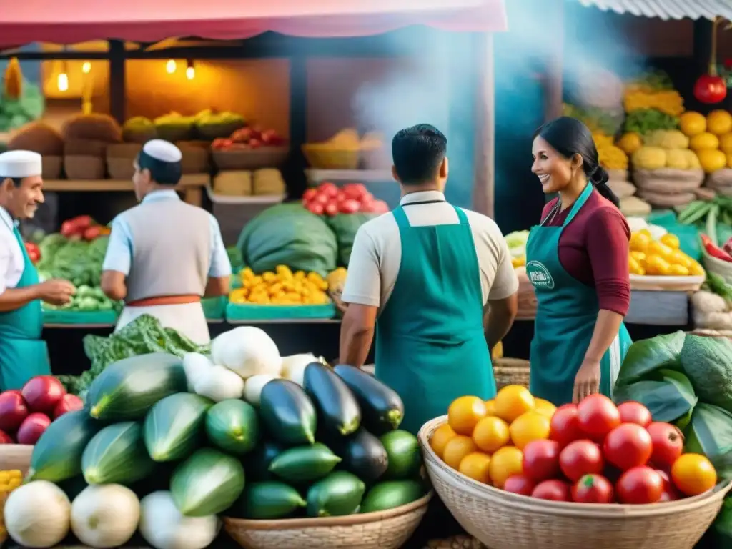 Mercado peruano bullicioso con influencia inmigración italiana cocina peruana