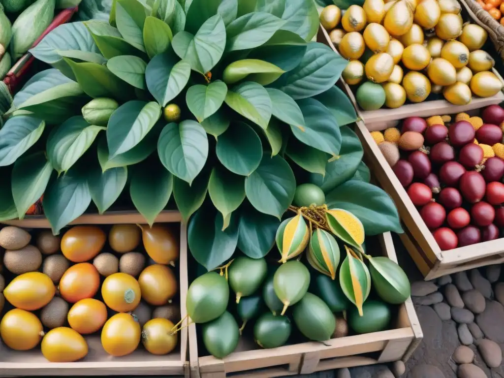 Mercado peruano: Aguaymanto, superalimento colorido Un mercado peruano bullicioso lleno de Aguaymanto fresco