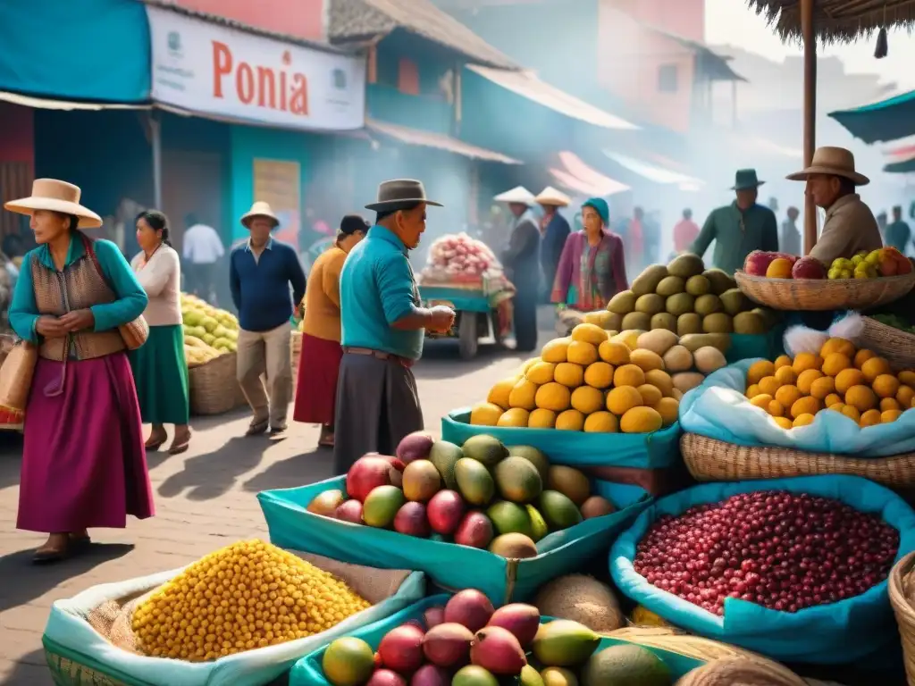 Un mercado peruano lleno de frutas de aguajina