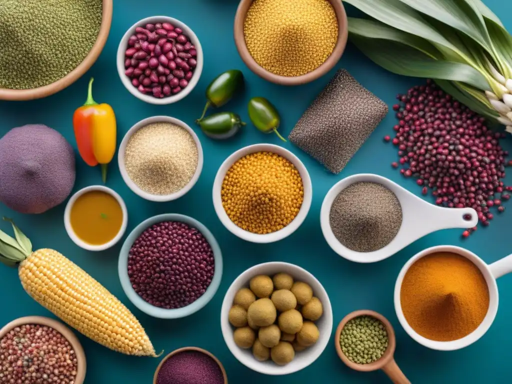 Un mercado peruano lleno de vida y color, con ingredientes autóctonos de la cocina peruana en exhibición