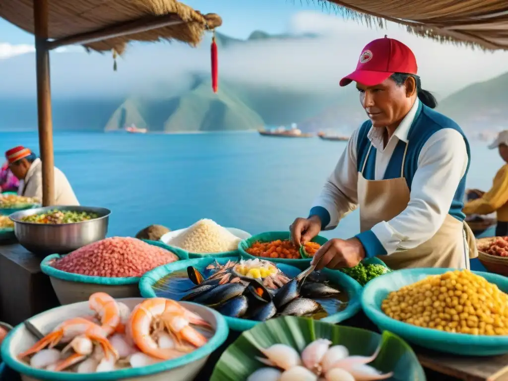 Mercado peruano de pescados y mariscos omega 3: colores vibrantes y frescura en cada detalle, reflejo de la riqueza culinaria y marina del Perú