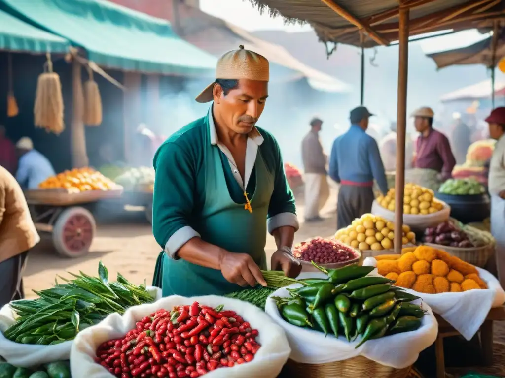 Un mercado peruano rebosante de ingredientes autóctonos que definen la gastronomía peruana