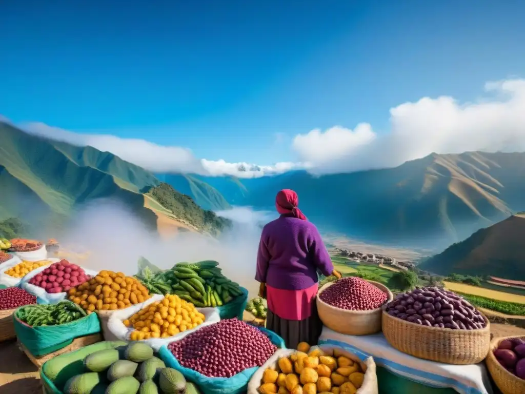 Un mercado peruano tradicional rebosante de colores y sabores autóctonos