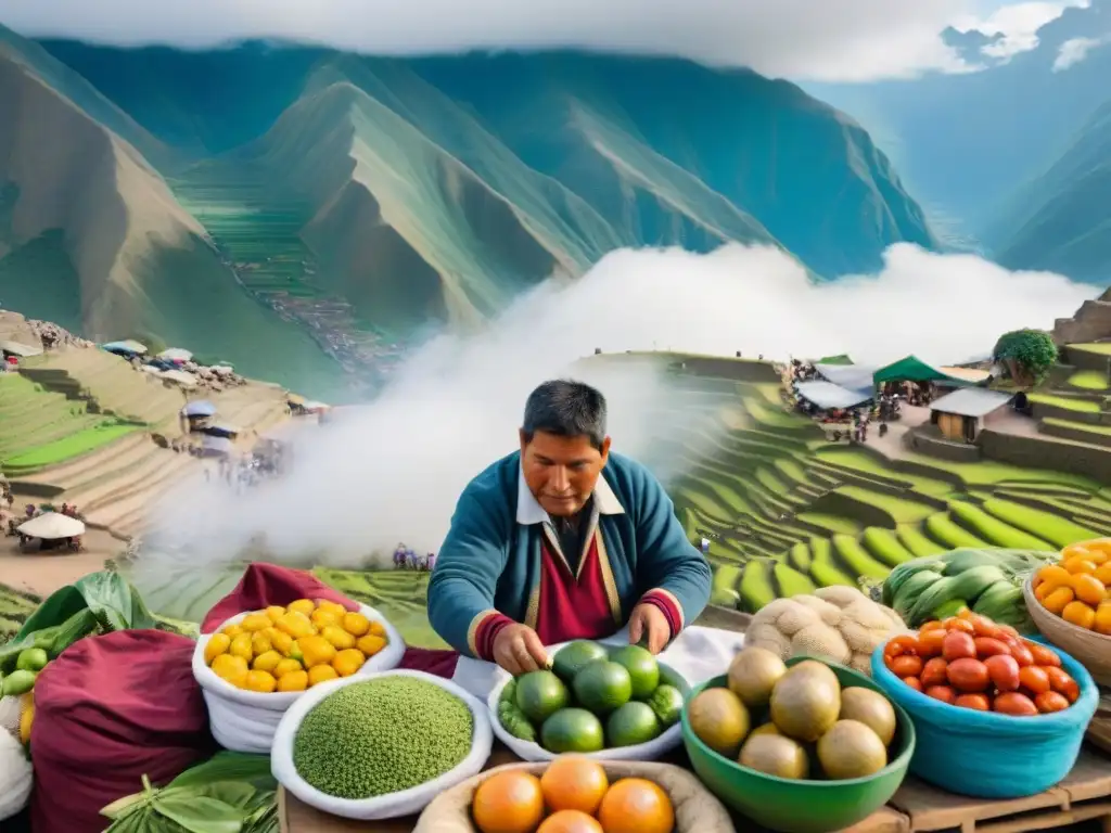 Un mercado peruano tradicional rebosante de vida y color