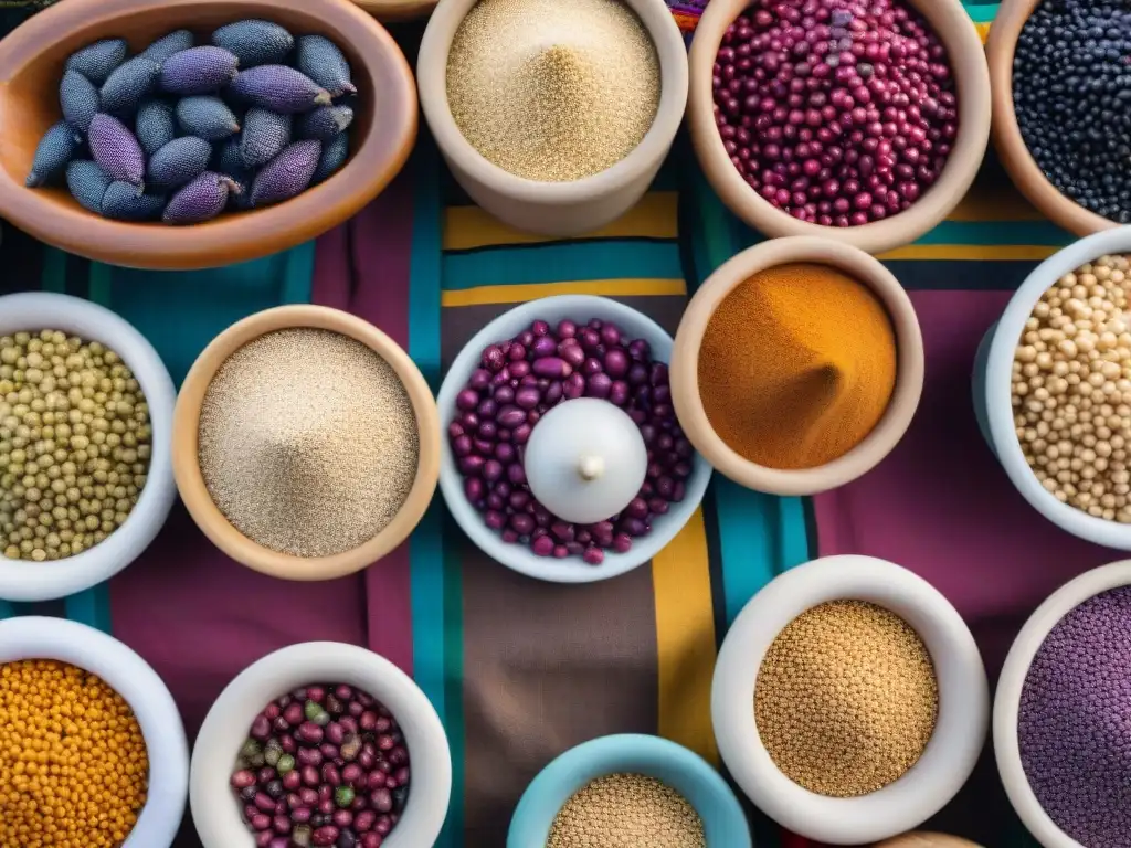 Mercado peruano: colores y superalimentos andinos Un mercado peruano vibrante con superfoods andinos en exposición, reflejando la cultura y tradiciones locales