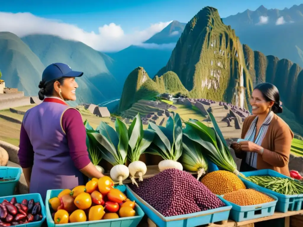 Mercado sostenible en Perú: gran diversidad de productos frescos y coloridos, uniendo tierra, gente y tradición andina