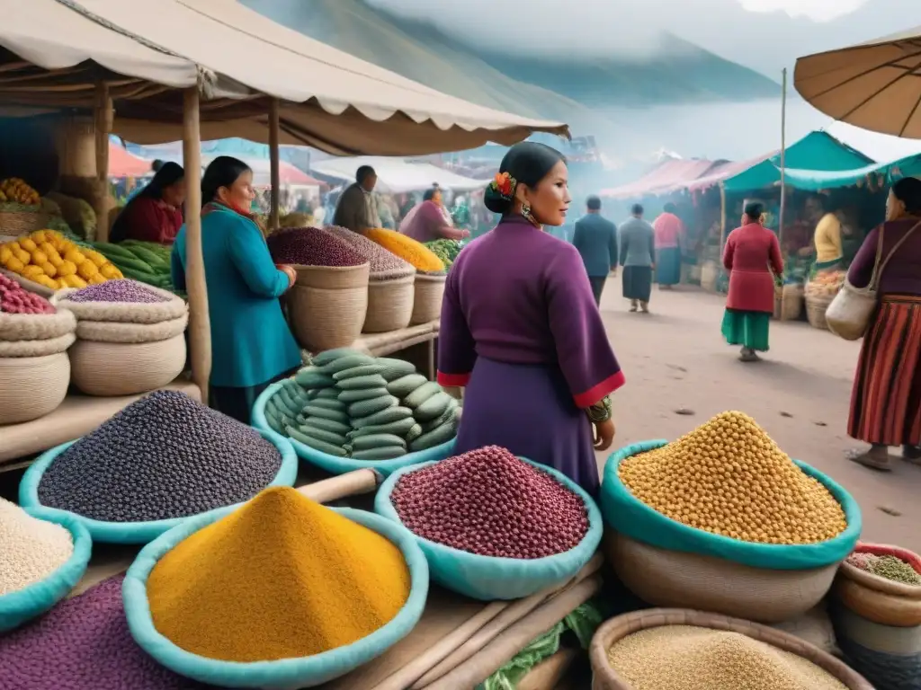 Mercado tradicional en Perú lleno de colores y productos autóctonos