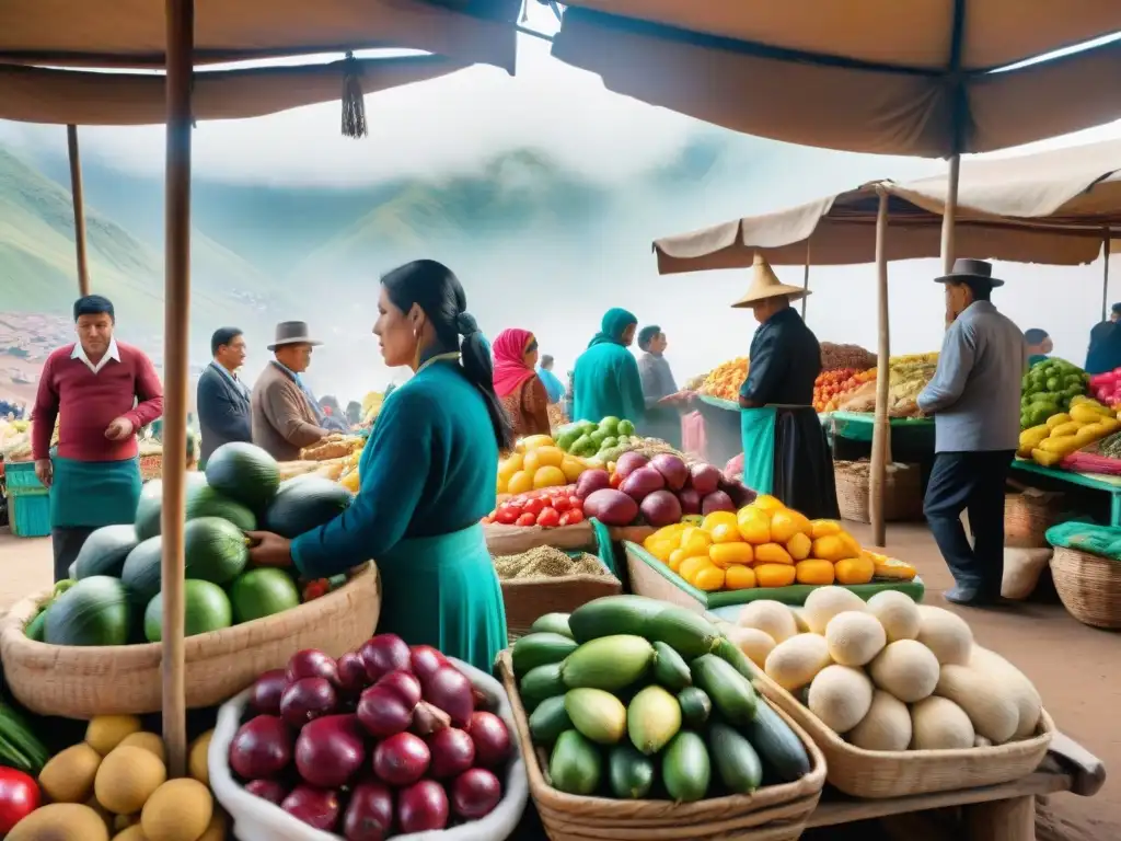 Un mercado tradicional en Perú, lleno de colores y sabores únicos de la gastronomía peruana: platos tradicionales e ingredientes autóctonos