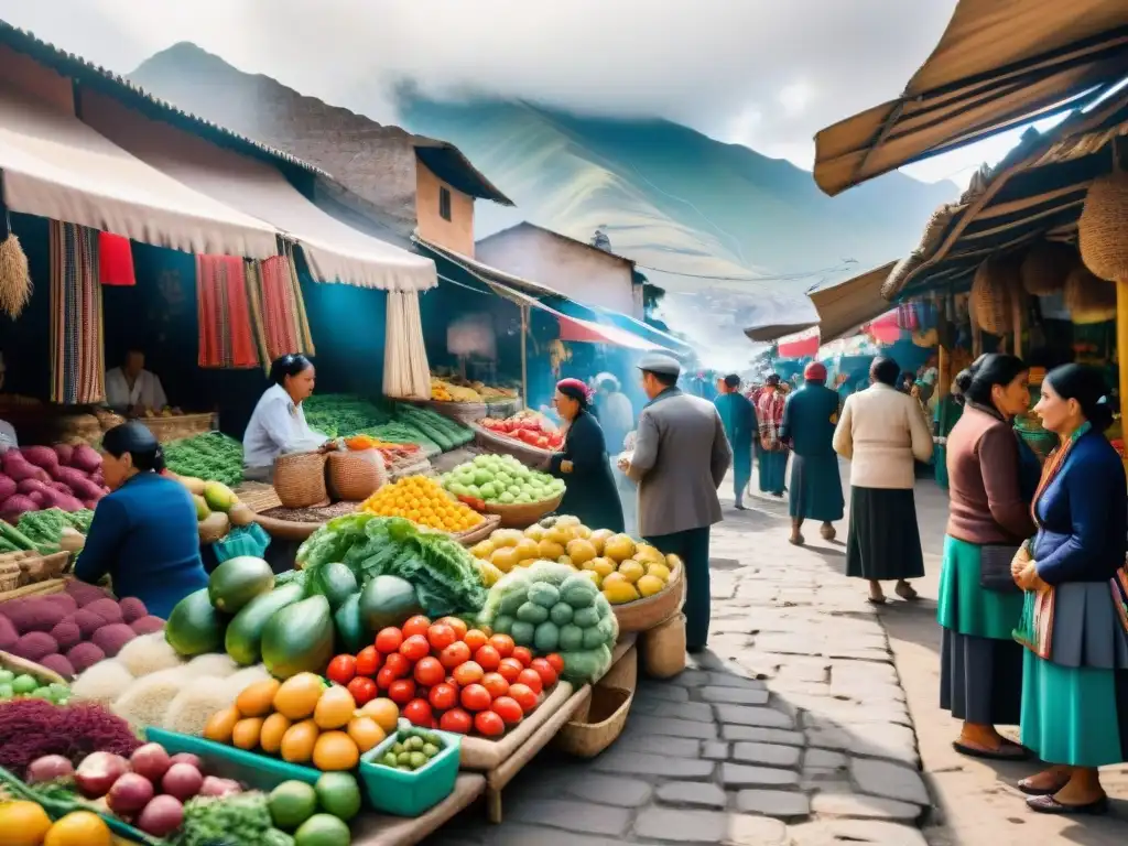 Mercado tradicional peruano: colores, gastronomía autóctona y bullicio cultural