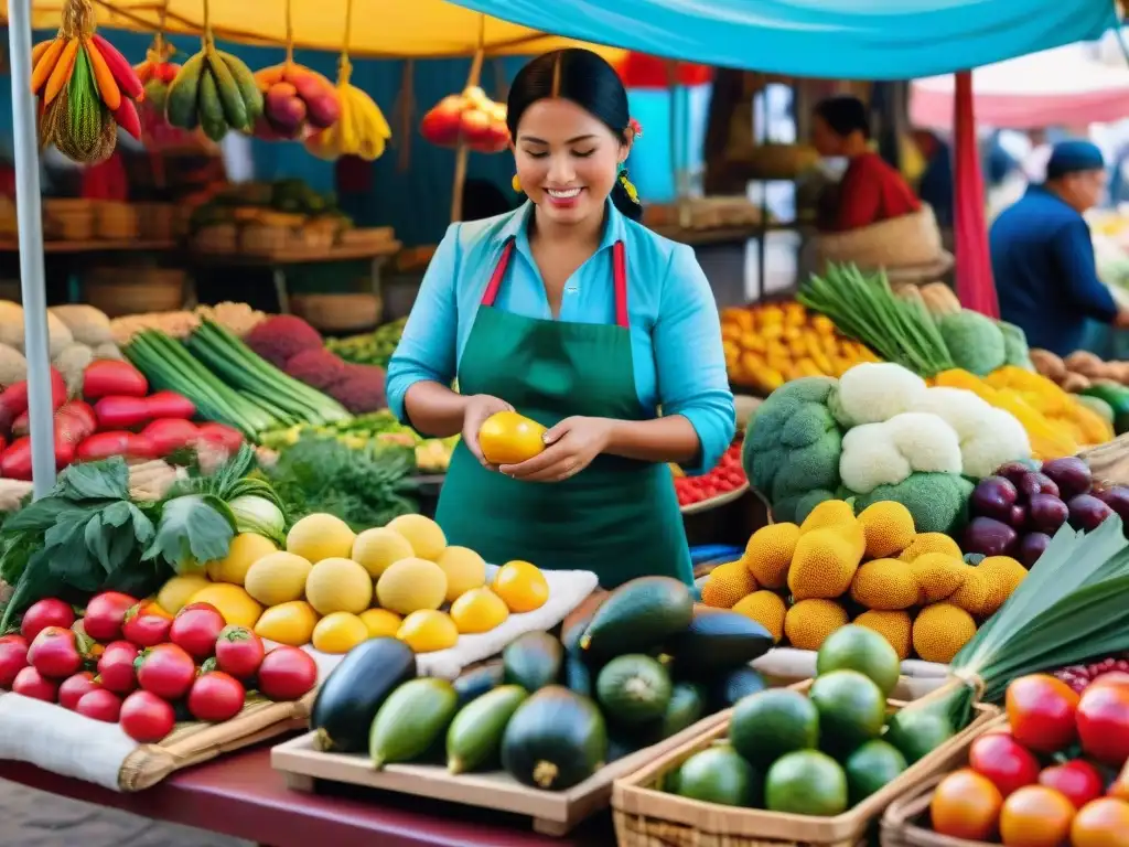 Un mercado tradicional peruano rebosante de biodiversidad culinaria peruana platos tradicionales