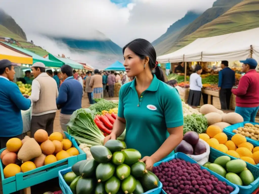 Mercado vibrante en Perú, con frutas y verduras únicas