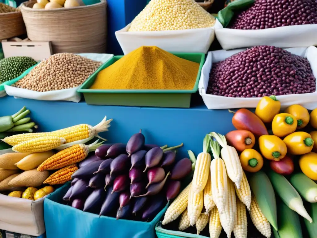 Un mercado vibrante en Lima, Perú, con vegetales frescos y coloridos