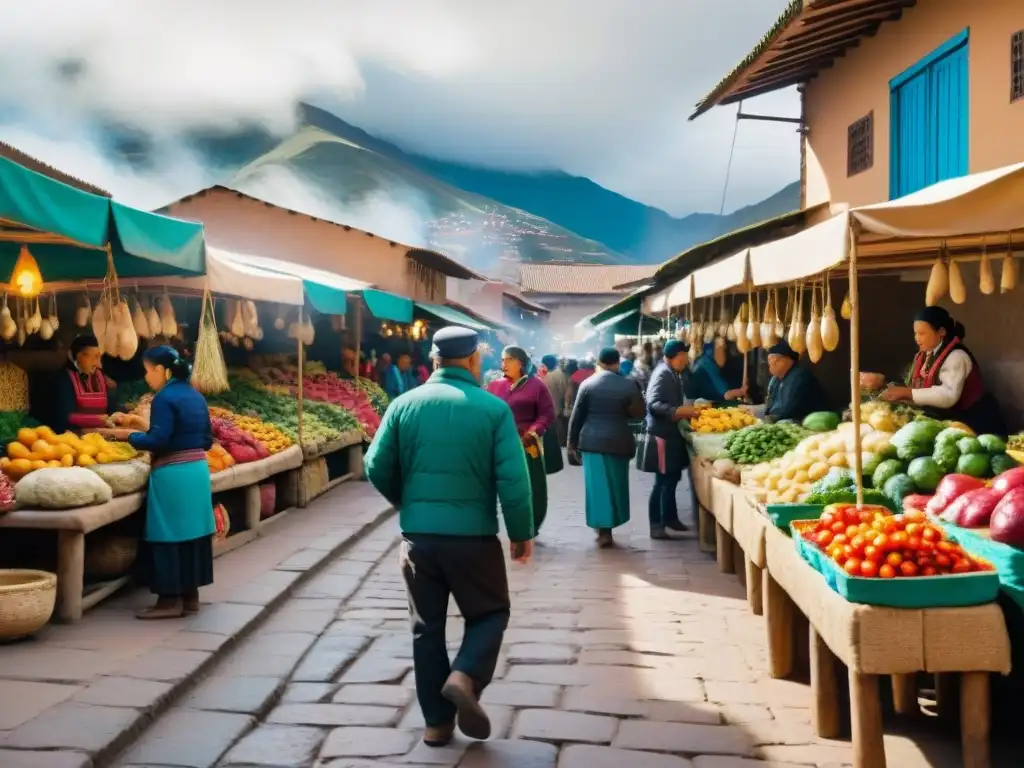 Mercados de Cusco: escena vibrante de comida peruana y coloridos puestos en el Mercado de Wanchaq, Cusco