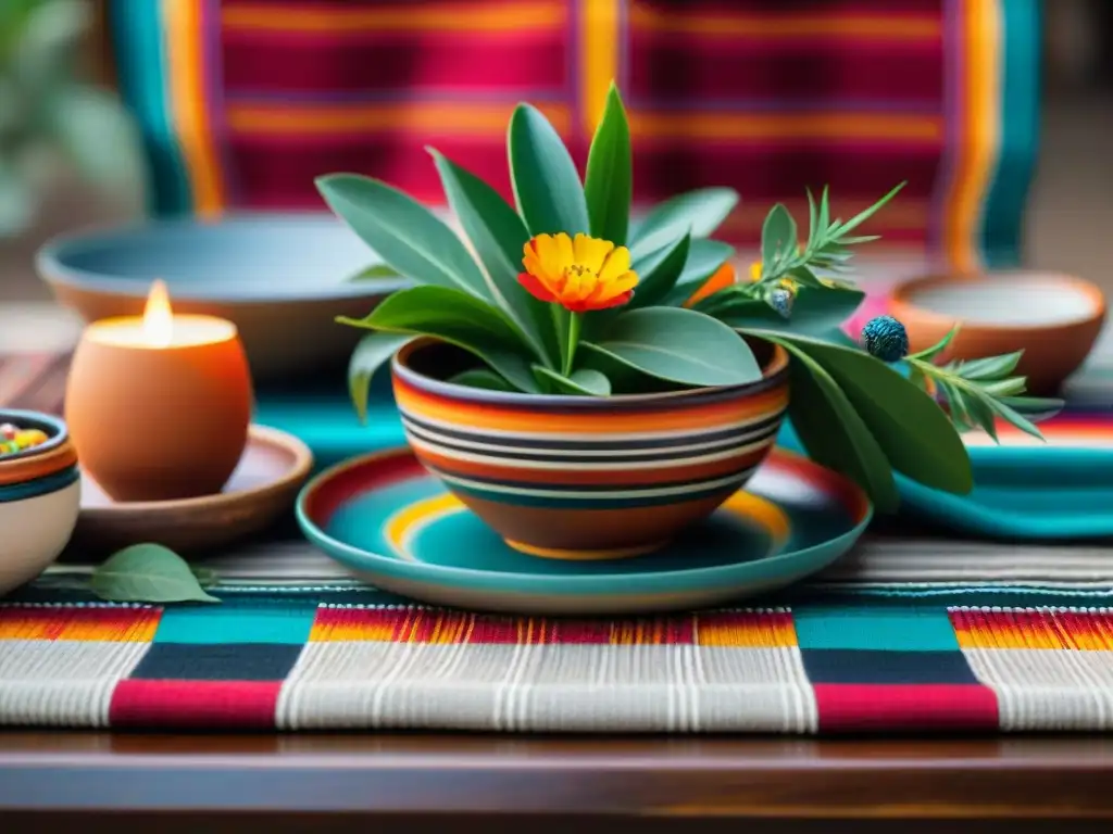 Una mesa de cena peruana bellamente decorada con accesorios de mesa para cena peruana