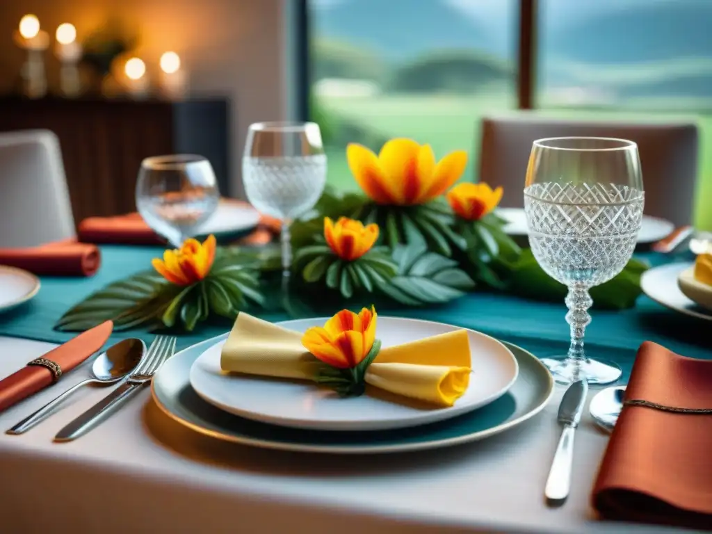 Una mesa elegante preparada para un sofisticado evento culinario peruano