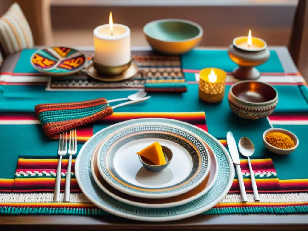 Una mesa peruana exquisitamente decorada con etiqueta en la presentación gastronómica