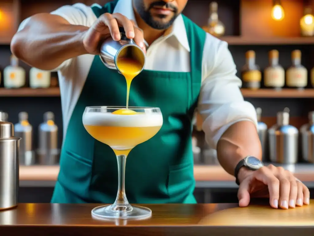 El meticuloso y tradicional preparado de un pisco sour peruano destaca la importancia del pisco en Perú