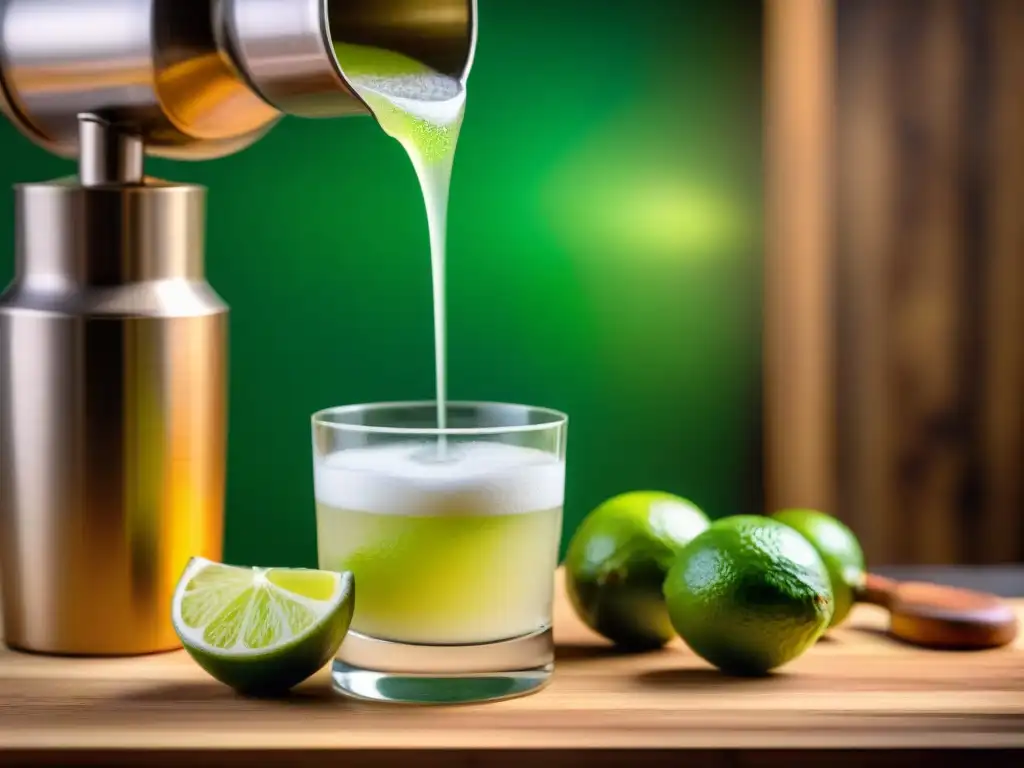 Un momento vibrante al exprimir limones frescos para la auténtica receta Pisco Sour Peruano