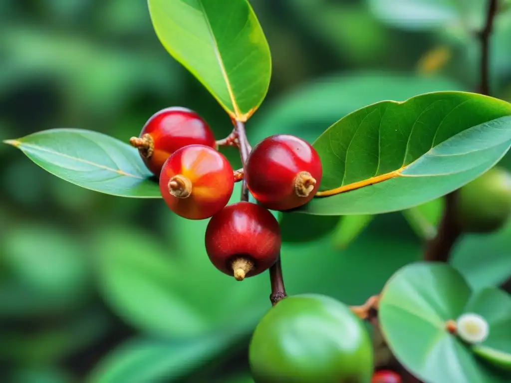 Una montaña de jugosas bayas de camu camu recién cosechadas destaca en el vibrante bosque amazónico