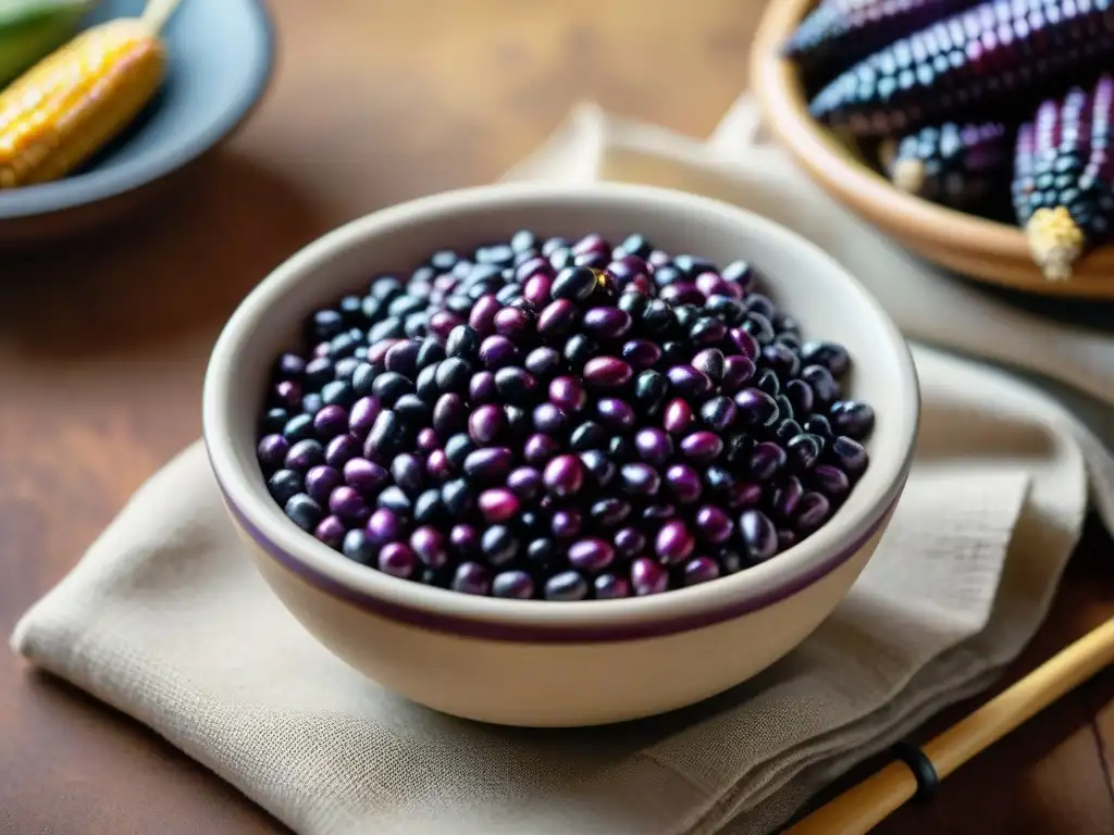 Maíz morado en cuenco peruano: texturas y colores vibrantes de este tesoro inca