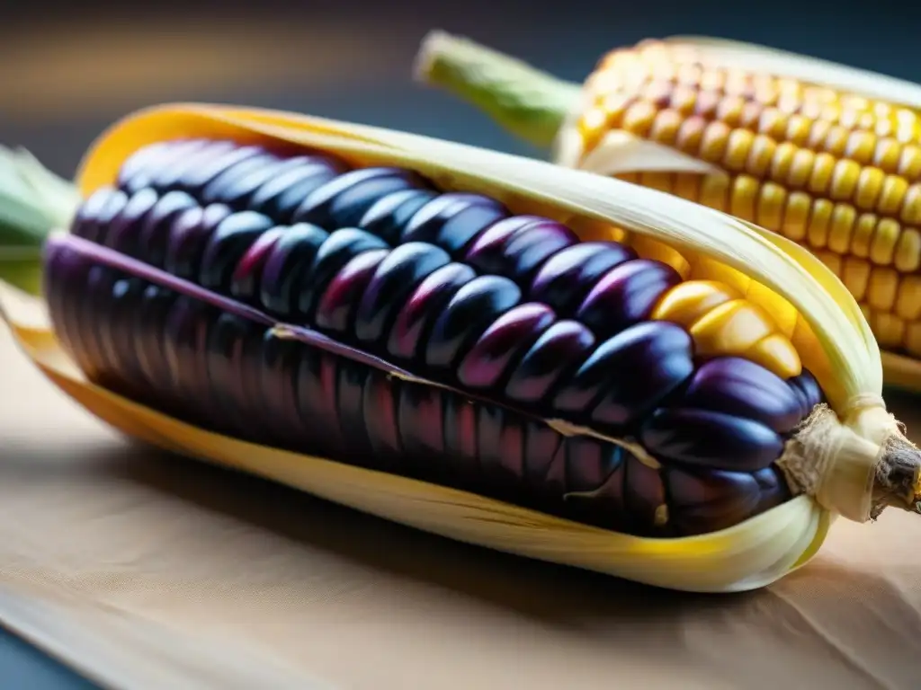 Un maíz morado peruano fresco y vibrante, listo para cocinar