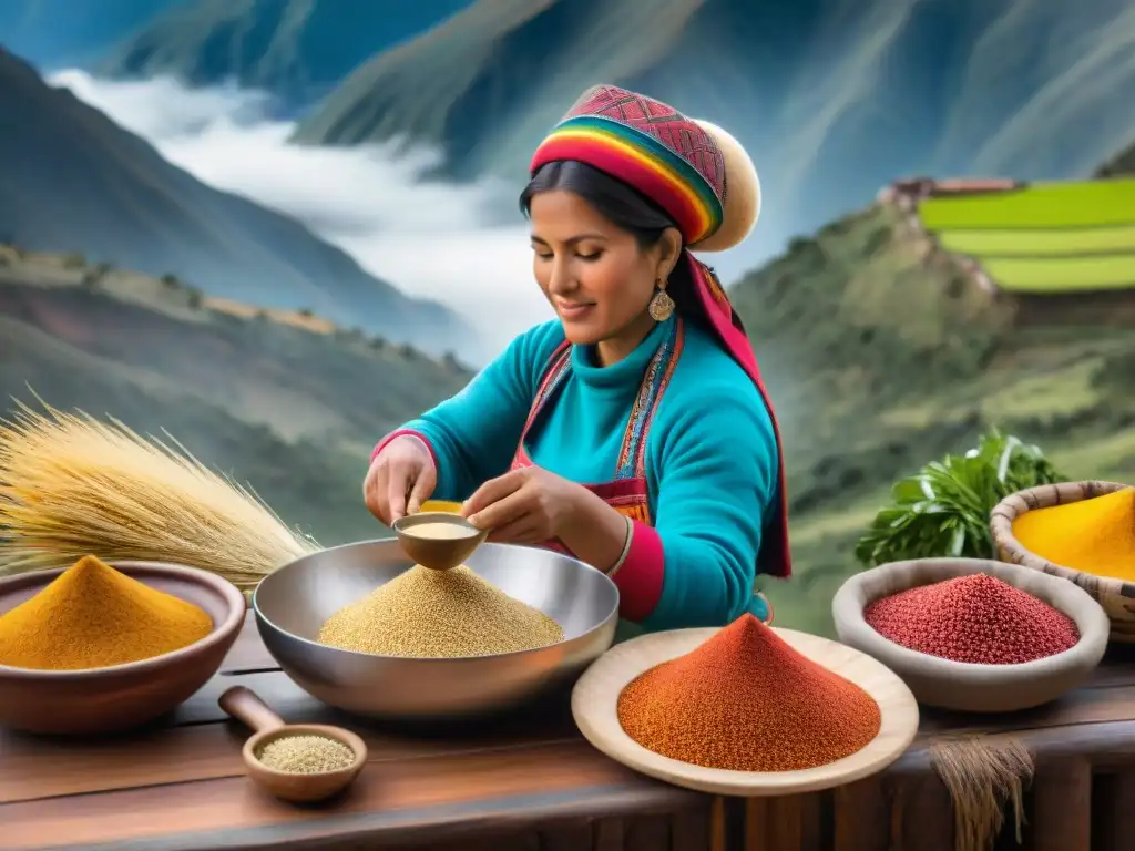 Una mujer andina prepara recetas saludables con granos andinos en los majestuosos Andes