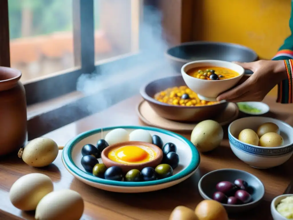 Una mujer peruana prepara con amor la receta de Papa a la Huancaína en una cocina tradicional