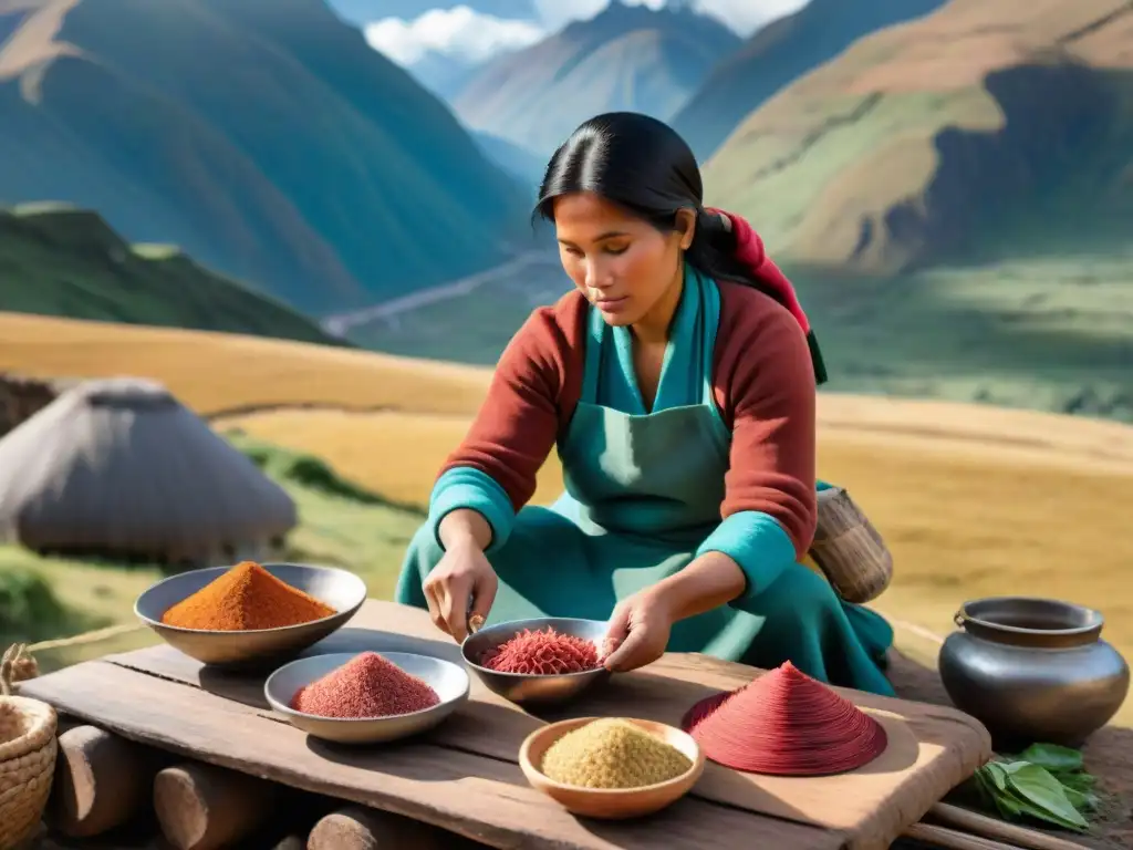 Una mujer peruana prepara charqui en los Andes, destacando la conservación de alimentos en Perú