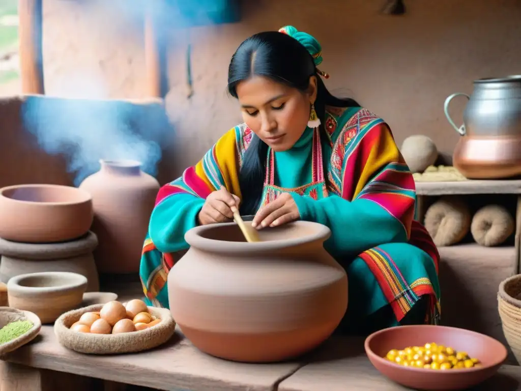 Una mujer peruana prepara chicha en los Andes de Cusco