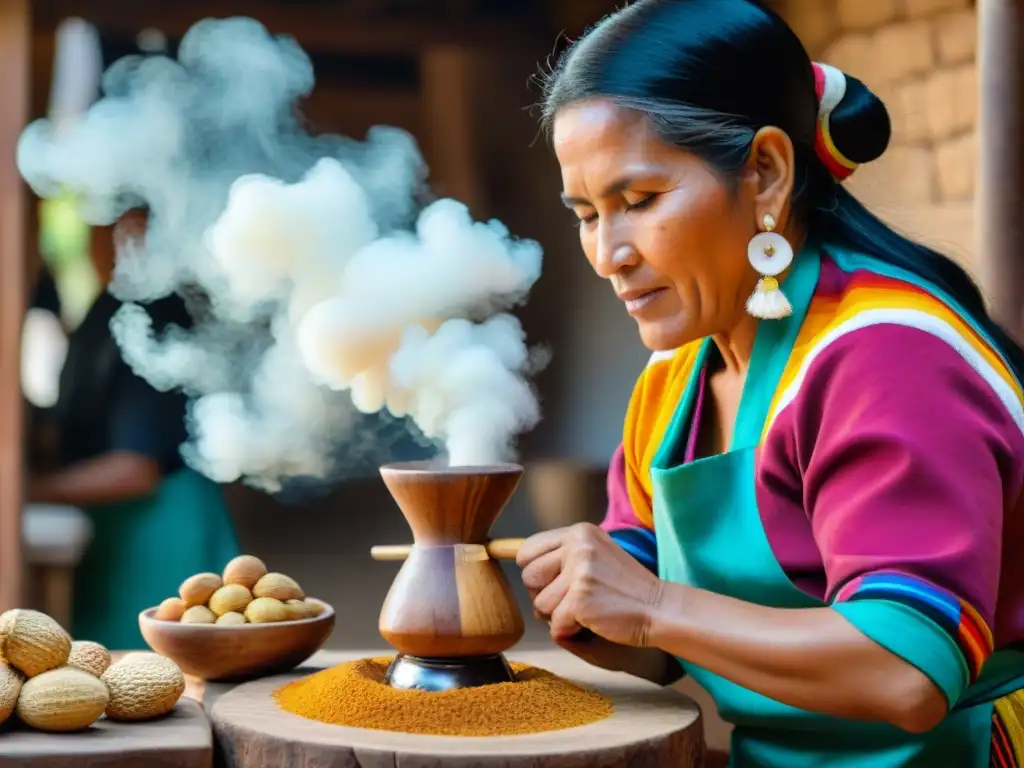 Una mujer peruana tradicional prepara chicha de maní en el norte de Perú, fusionando historia y modernidad