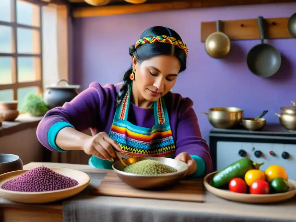 Una mujer peruana tradicional preparando recetas ancestrales de cocina peruana contemporánea