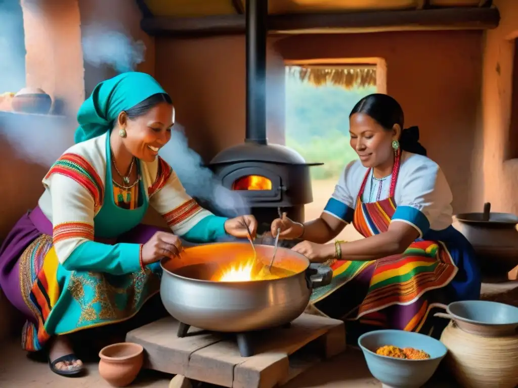 Mujeres afroperuanas preparan estofado en cocina rústica con raíces africanas en la cocina peruana