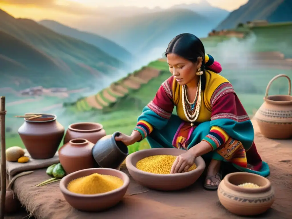 Quechua mujeres fermentando chicha en Perú con tecnología ancestral