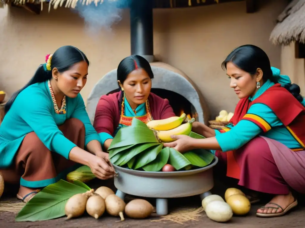 Mujeres indígenas peruanas preparando Pachamanca: significado y tradición culinaria