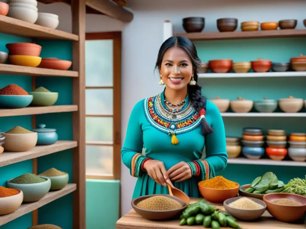 Mujeres indígenas comparten y preparan platos con caigua en una cocina peruana tradicional