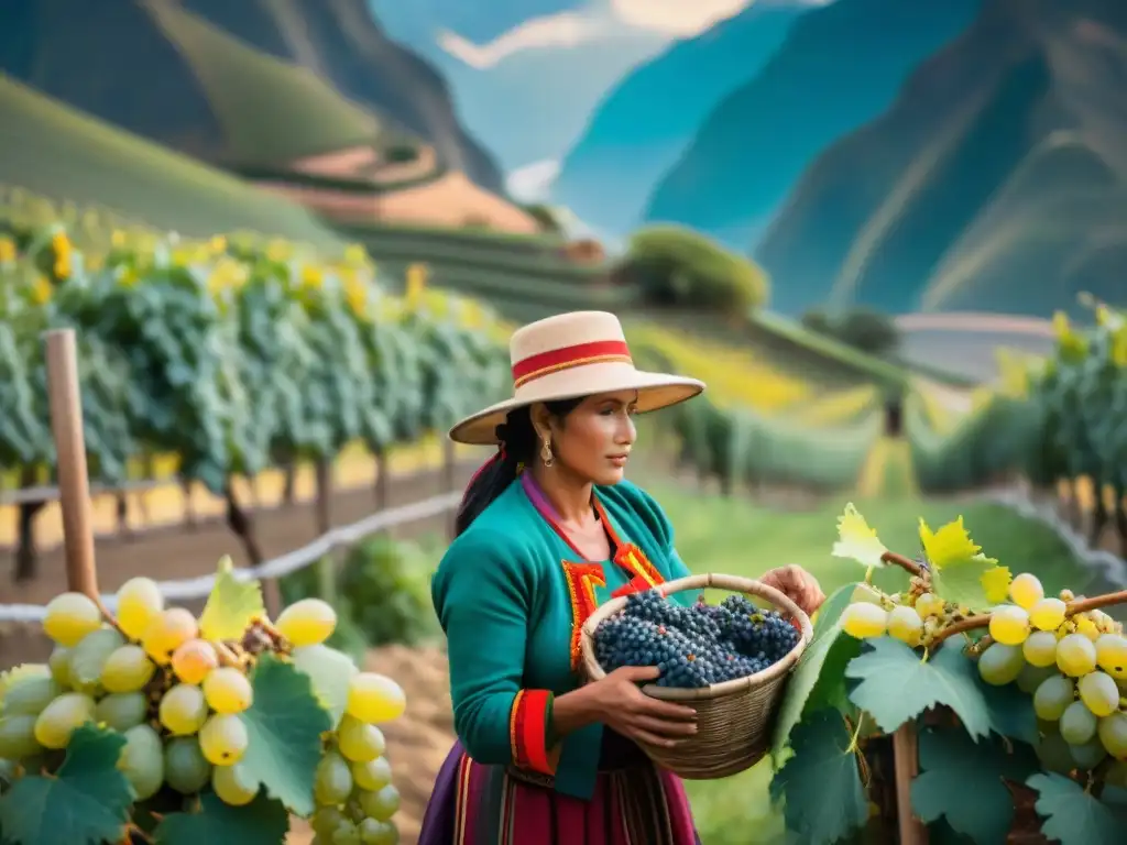 Mujeres peruanas en la industria culinaria seleccionando uvas bajo el sol andino para vinos y piscos renombrados