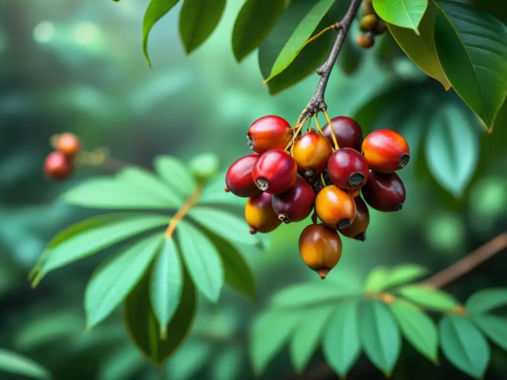 Un oasis de salud: camu camu maduro entre la exuberante vegetación amazónica