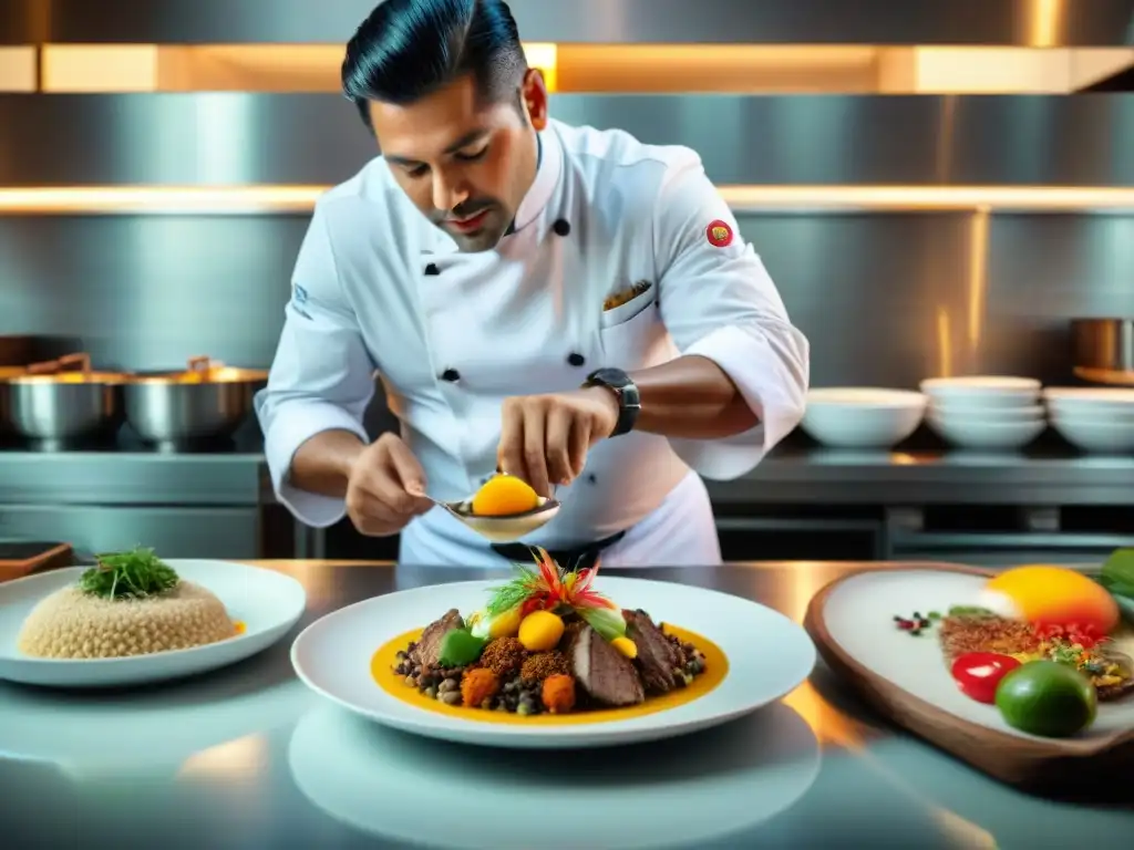 Chef Virgilio Martínez creando una obra de arte culinaria en su restaurante, destacando la excelencia de la gastronomía peruana