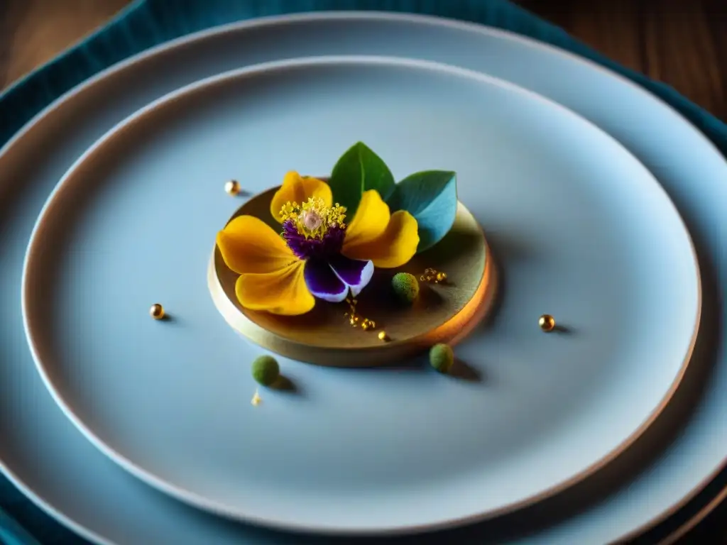 Una obra de arte culinaria en un restaurante de lujo en Lima, con ingredientes inesperados y presentación elegante
